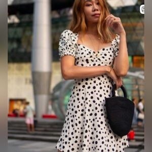 Reformation Drea Mini Dress Ink Blot Black White Print Size 2